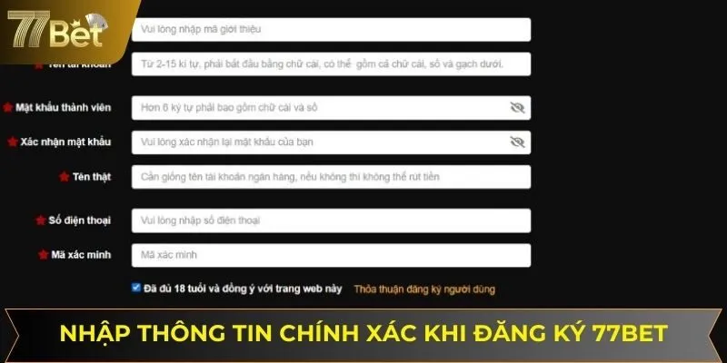 Nhập thông tin chính xác